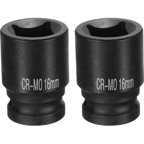 2Pcs 4 Pointe Douille Carrée 1/2" Drive 16mm Douille à Choc Carrée Métrique CR-MO Douilles de Roue Standard Noircissantes Outil de Douille Pneumatique pour Réparation Automobile (1/5)