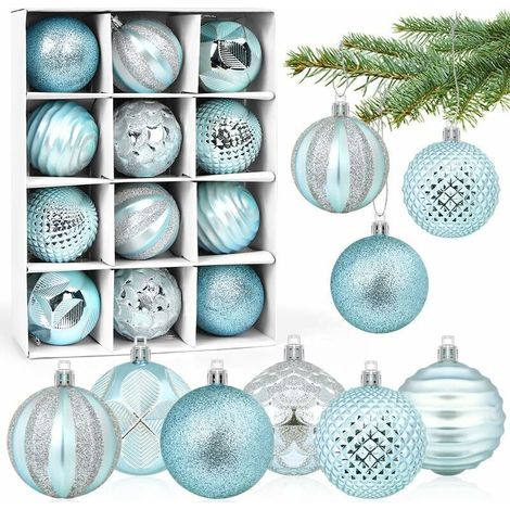 Boules de Noël Bleu 6 CM, Lot de 12 Boules de Noël Ornements en Plastique, Suspendues Ornements de Boule, Décorations d'arbre de Noël, pour Noël Mariage Maison Fête Décoration (1/5)