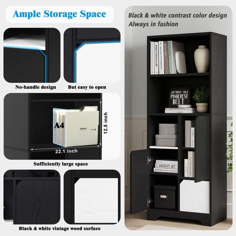 Bibliothèque multifonctionnelle avec rangement ouvert,portes et tiroirs,noir et blanc,style moderne,armoire de rangement pour chambre et salon