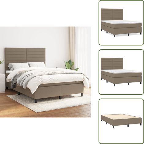 The Living Store Sommier à lattes de lit avec matelas Taupe 140x190 cm Tissu - Matelas à ressorts ensachés