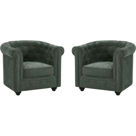 Set di 2 poltrone in tessuto verde CHESTERFIELD (1/5)