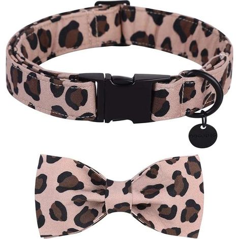 Collare regolabile per cani con fiocco, fantasia leopardata, taglia XL