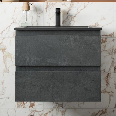 600mm Bathroom Cloakroom Vanity Unit Wall Hung 1 Tap Hole Basin Soft Close Black (1/5)