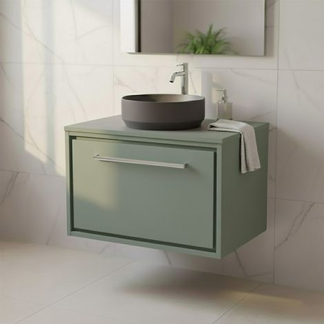 Hudson Reed Lille Wall Hung 1-Drawer Vanity Unit with Worktop 600mm Wide - Fern Green (1/4)