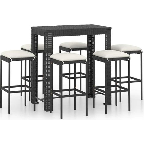 Set Bar da Giardino 7 pz  Salotto da Giardino con Cuscini in Polyrattan Nero (1/5)