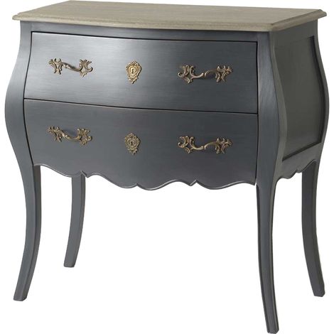 Amadeus - Sauteuse 2 tiroirs en chêne gris foncé L86 cm Murano Céleste (1/5)