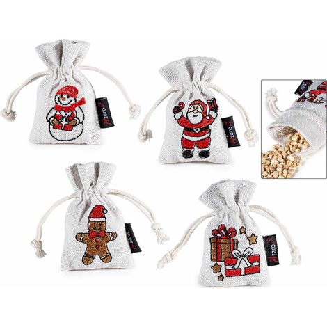Sacchettini profumatore con ricamo soggetti natalizi per armadi e cassetti, set da 24 pezzi, cm 5 x 8 H
