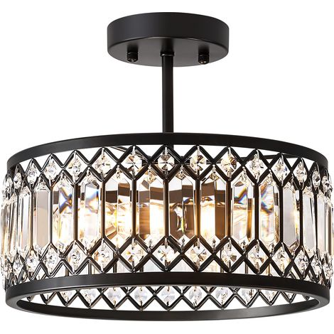 Moderne Plafonnier Salon Cristal,E14 Plafonnier Salon,Noir Luminaires Intérieur Ø31 CM,pour Couloir,Chambre,Salle à Manger,Cuisine [Classe énergétique E] (1/5)