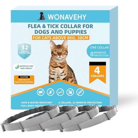 4 Colliers antiparasitaires pour Chats de Plus de 8 kg, élimine Les puces, Les tiques, Les poux et protège du Risque de Transmission, jusqu'à 8 Mois, Taille 38cm Cat Collar (1/5)