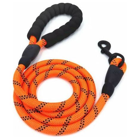5Ft Reflechissant Dog Leash Fort Chien Avec Traction Poignee Rembourree Chien Roule Leads Anti Slip Poignee Corde, Orange - Orange (1/5)