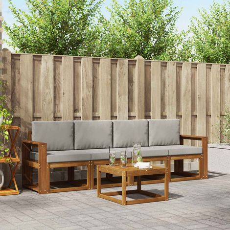 vidaXL Outdoor-Sofagarnitur mit Kissen 5 pcs Natürlich und Hellgrau (1/5)