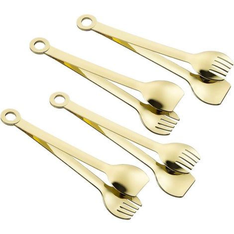 Set of 4 mini appetizer tongs in gold-plated stainless steel, 15.2 cm, Gold (1/5)