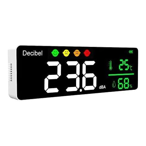 Medidor de ruido digital, medidor de nivel de sonido, medidor de temperatura, medidor de humedad, detector 3 en 1, detector de pared para interiores, probador de pantalla grande, blanco (1/4)