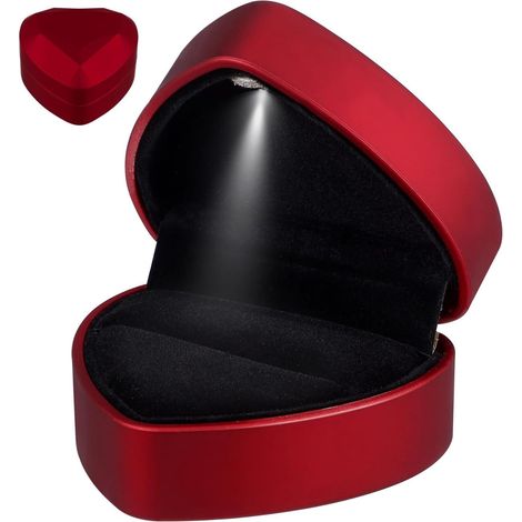 Boîte à Bague LED en Velours Rouge Forme Cœur Résistante pour Mariage et Anniversaire, Coffret Élégant Lumière Intégrée pour Bague de Fiançailles (1/5)