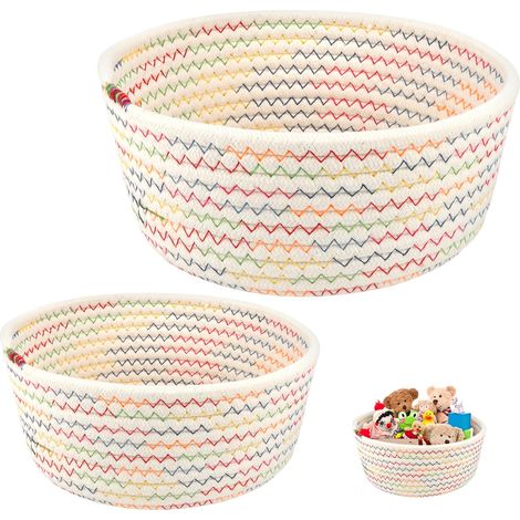 Lot de 2 paniers de rangement tressés empilables en corde de coton - Décoration chambre d'enfant, salle de bain, salon - Panier tressé pour table à langer (1/5)