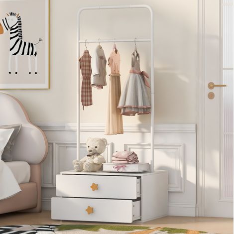 Perchero de pie 70 x 55 x 168 cm con 2 cajones, blanco (1/4)