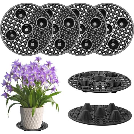 Lot de 6 supports pour plantes en pot, grille de drainage de 30 cm, tapis grillagé rond, soucoupe en plastique, pots de fleurs, coussinets en maille pour l'intérieur, extérieur, bol de (1/5)
