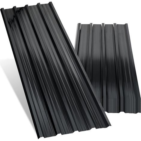 Randaco Dachplatten aus verzinkter Stahl, 36 Stück, 129 x 46 cm, 0,25 mm, Anthrazit, für Schuppen und Unterstand (1/5)