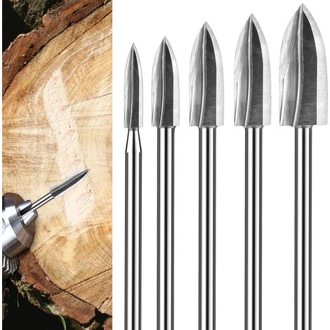 5er-Pack Holzschnitzwerkzeuge, HSS-Gravierwerkzeug, Gravierbohrer für Holz mit 3-mm-Schaft, Holzschnitzwerkzeug-Fräserzubehör, Holzschnitzwerkzeug für Rotationswerkzeuge, Holzschnitzbohrer (1/5)