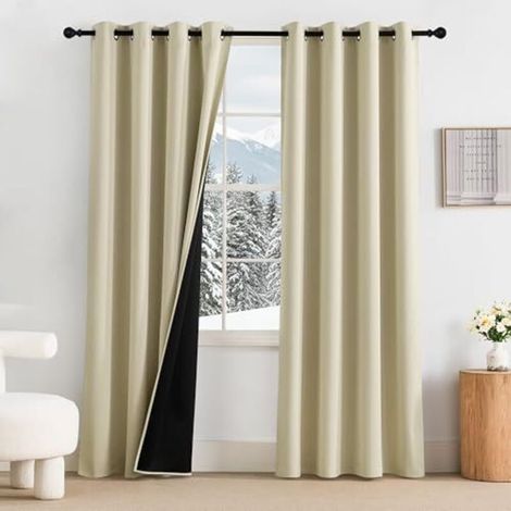 Tende oscuranti moderne per soggiorno, set da 2, tende termoisolanti per camera da letto con occhielli, 140 x 220 cm, beige chiaro (1/5)