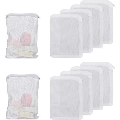 Sacs filtrants en maille fine à haut débit - Lot de 10 - Avec fermeture éclair - Pour boules biologiques d'aquarium et charbon pelletisé - Trou 1 mm - Blanc (1/5)