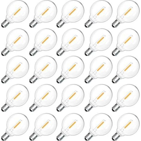 25 ampoules LED extérieures E12 G40 1W, blanc chaud 2200K, ampoules à filament LED G40 transparentes, étanches IP54, ampoules de remplacement E12, 230V non dimmables, pour jardin, terrasse, balcon, fê
