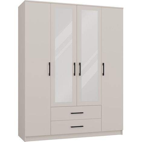 Topeshop – Armoire moderne ROMANA 160 – Couleur cashmere – 2 portes avec miroirs – Panneaux laminés 16mm – Grand espace de rangement