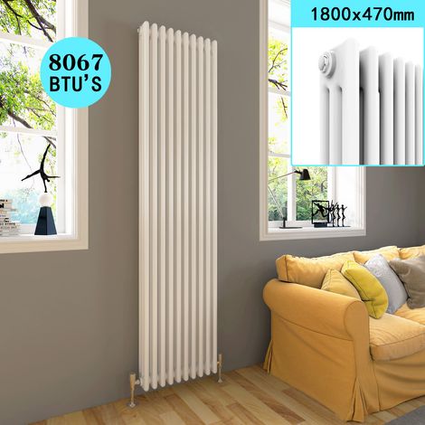 ELEGANT 1800 x 465 mm Rads Traditional Radiator Cast Iron Style Radiator White Triple Vertical Column Radiators (1/5)