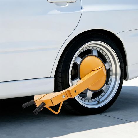 Parkkralle, Rradkralle auto, Radkralle für anhänger, Verstellbare, 2 Schlüssel, Auto reifenschloss, Radkralle Mit Saugnapf, Für SUV & Transporter, Gelb (1/5)