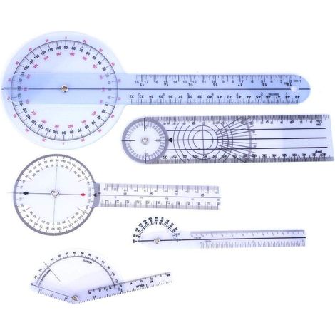Set mit 5 medizinischen Goniometern – 6/8/10 Zoll – 360° – Wirbelsäulen-/Fingerlineal – Mehrwinkel