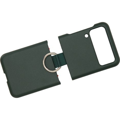 Étui de protection pour Galaxy Z Flip 3 en polycarbonate givré, avec support et boucle pour doigt, de couleur verte. (1/5)