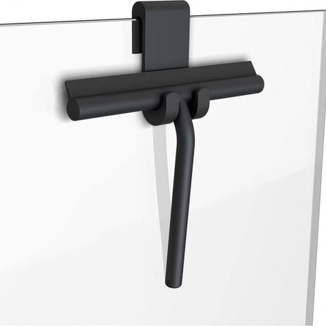 Raclette de douche en silicone pour portes et fenêtres en verre, raclette de nettoyage de vitres, sans perage, support inclus (noir, 21 cm)