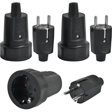 3 Fiches Mâle IP44 et 3 Prise Femelle, Fiche Électrique 2 Broches 250V 16A Fiche IP44 Fiche Électrique avec Caoutchouc Prise Electrique Étanche Fiche Mâle et Femelle pour Extérieur, pour Câble 6-10 mm