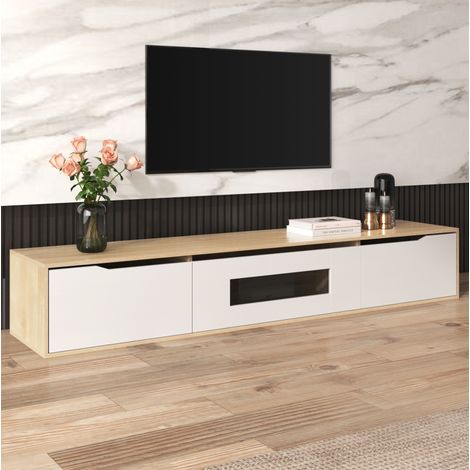 Mobile TV sospeso bianco con illuminazione LED e 3 vani portaoggetti (1/5)