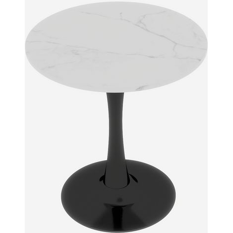 Table basse ronde en marbre noir veiné blanc, style milieu du siècle, 70 cm, pour 2 à 4 personnes (1/5)