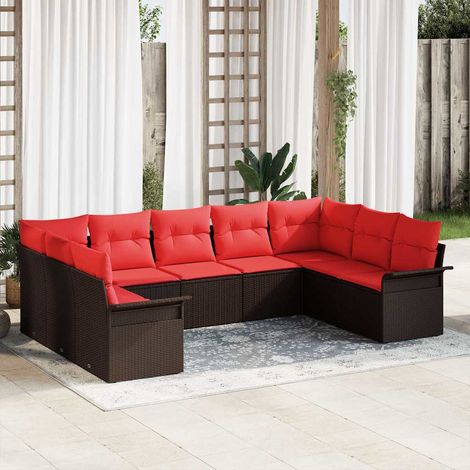 vidaXL Ensemble de canapé de jardin 9 pc Beige polyrotin (1/5)