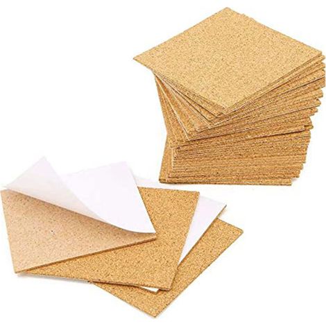 Sottobicchieri autoadesivi in sughero naturale – Confezione da 100 quadrati, 10 x 10 cm, adesivo riposizionabile, ideali per mobili e decorazioni.