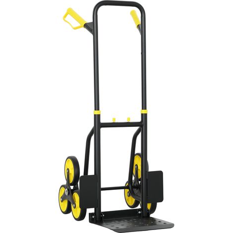 Diable d'escalier pliable 120 kg 6 roues, chariot de déménagement en acier avec poignées extensibles, 44x67x106,5cm, jaune (1/5)