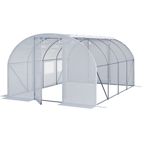 TOOLPORT Invernadero túnel Premium 3x4m con puerta abatible y lona PE 180g/m² blanca transparente