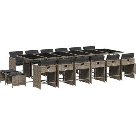 Maison Exclusive - 17-tlg. Garten-Essgruppe mit Kissen Grau Poly
