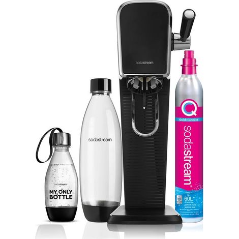 Sodastream Art Nero, Gasatore d'Acqua per Trasformare l'Acqua in Acqua Frizzante, Incluso Cilindro Contente Co2, 1 Bottiglia da un Litro, 1 bottiglia da 0,5 L