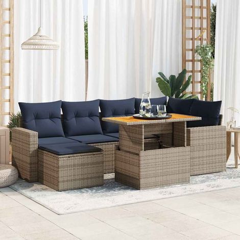 Set de sofás de jardín 7 pzas con cojines ratán sintético gris (1/5)