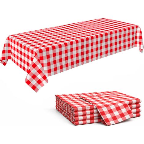Nappe Plastique Jetable Vichy Rouge et Blanc 137 x 274 cm, Lot de 4 Nappes Rectangulaires pour Barbecue, Fête, Anniversaire, Pique-Nique (1/5)