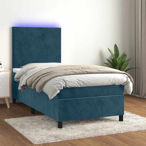 Cama box spring colchón y LED terciopelo azul oscuro 100x200 cm (1/5)