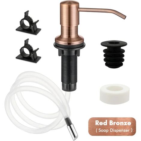 Distributeur de savon liquide pour évier de cuisine (bronze rouge) avec tube d'extension et pompe en acier inoxydable. Accessoires de salle de bain. Distributeur noir, savon doré. (1/5)