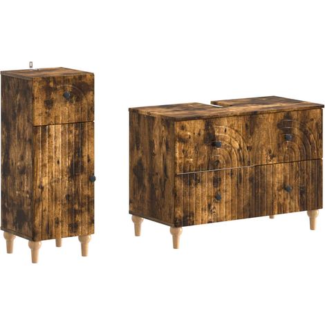 2 Piece Bathroom Cabinet Set ALKMAAR Smoked Oak Engineered Wood vidaXL (1/5)