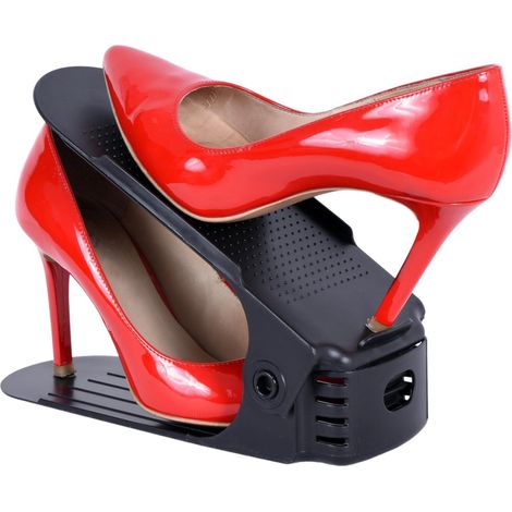 Organisateur de chaussures, noir, réglable à 2 niveaux, antidérapant, en plastique PP, pour chaussures basses (1/3)