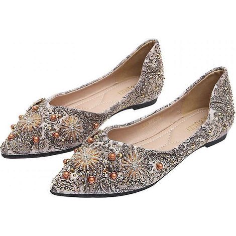 Bailarinas Cozevdnt para mujer, material sintético, detalles de pedrería, color plata, talla 38 EUR