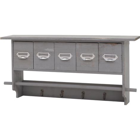 [JAMAIS UTILISÉ] Étagère de cuisine HHG-355, étagère de ménage, vintage avec 5 tiroirs, 32x65x13cm, shabby look, gris