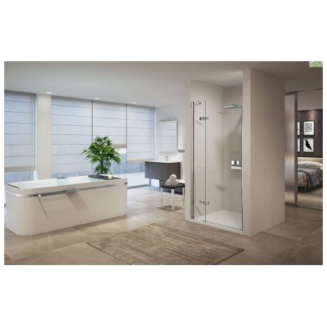 Porte de douche battante avec 1 fixe en alignement NOVELLINI GALA 1B - H 200cm-Avec équerre---Avec équerre (1/5)